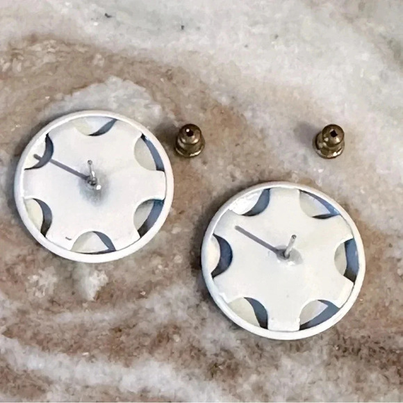 White Enamel Button Style Pierced Stud Statement Earrings by Park Lane Jewelry - Picture 4 of 5